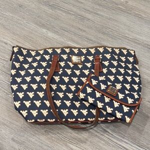 Dooney & Bourke Navy and Cream WVU West Virginia Tote Bag & Wallet Set